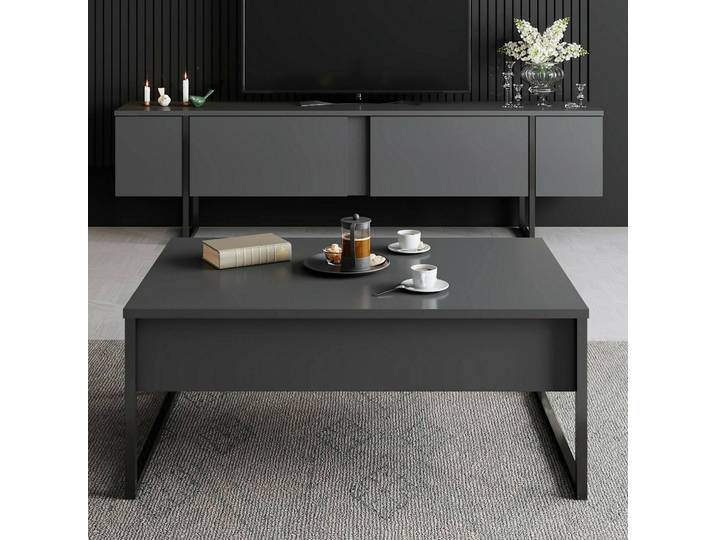 Ensemble Mobilier De Salon Mornasco\, Modulaire\, Ouverture Abattante\, 2 Portes\, Noir Anthracite