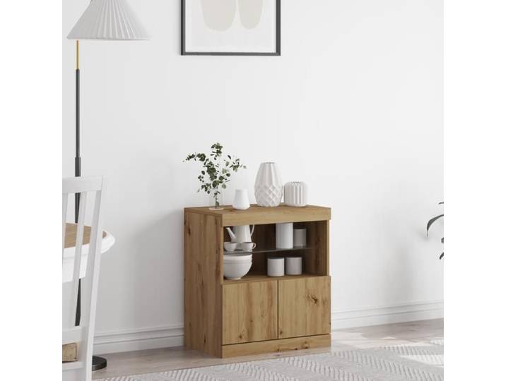 Buffet à LED-Meuble de rangement avec lumières LED Chêne Artisan 60x37x67 cm