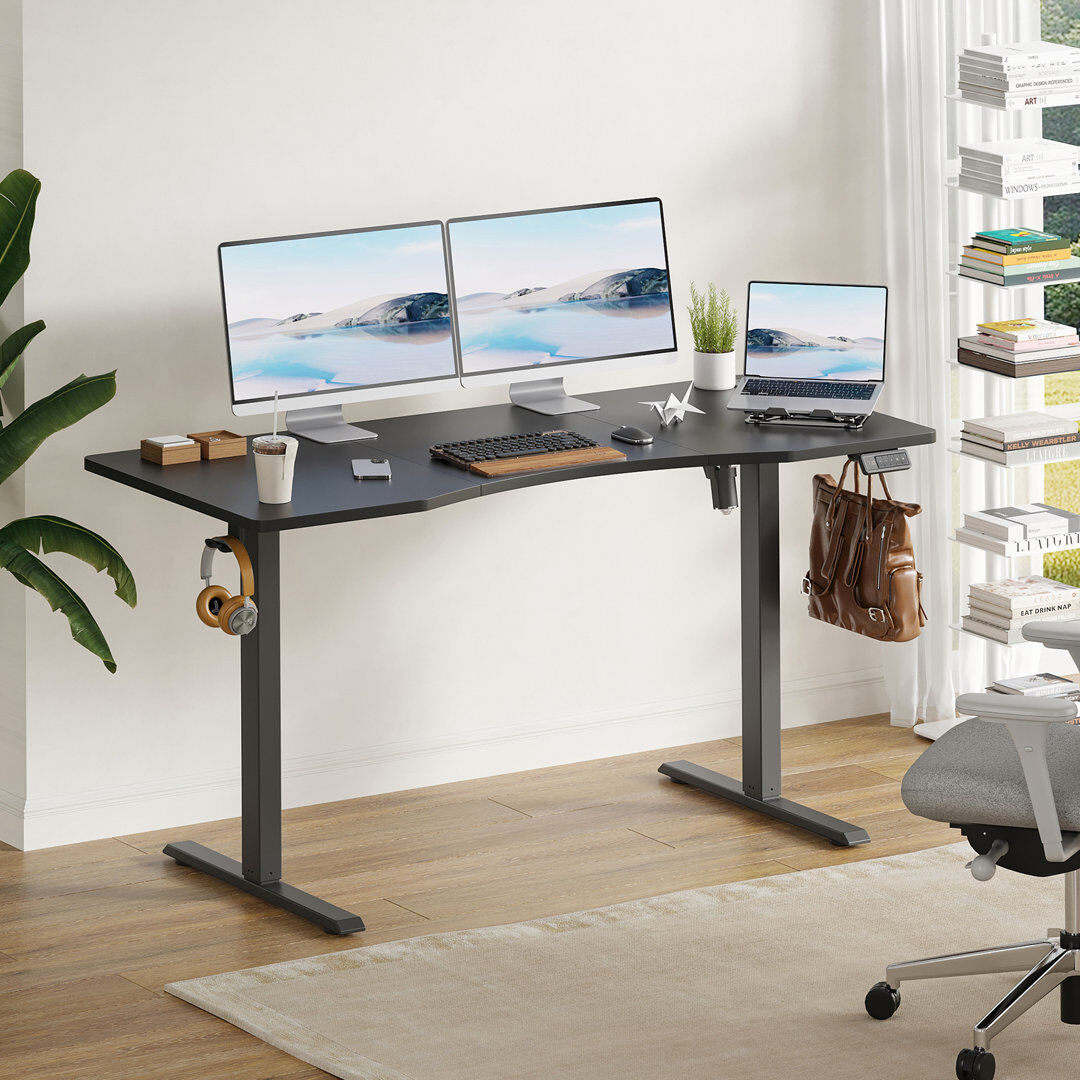 Inbox Zero Dulane Adjustable Height Iron Standing Desk Black 100cm W X 60cm D