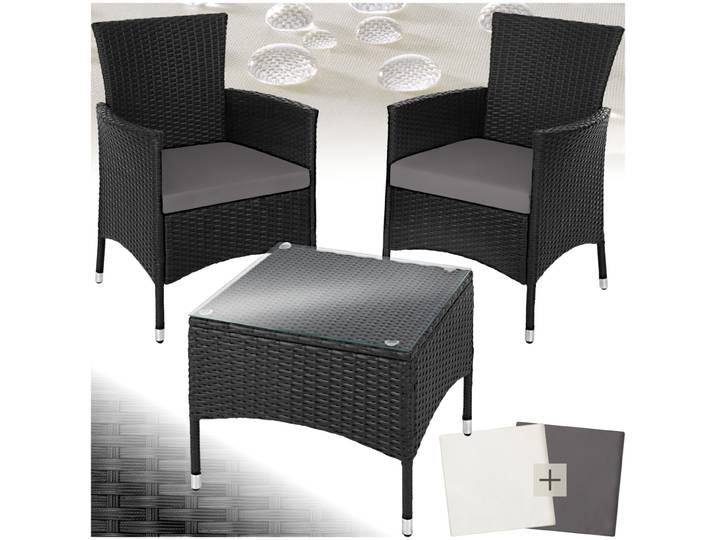 Rattan Gartenset Luzern 2+1 inkl. Bezüge in 2 Farben - schwarz