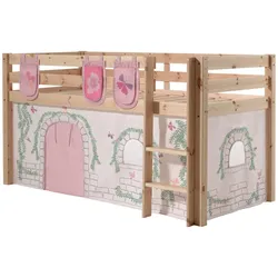 KINDERBETT Karolina 210x114x106 Massivholz Natur Textilset Burg 3