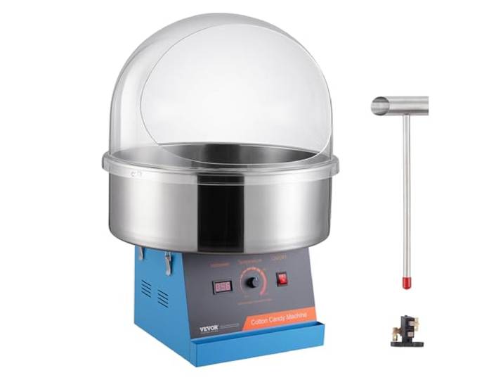VEVOR Machine à Barbe à Papa Électrique 1000 W\, Appareil à Barbe à Papa Commercial avec Couvercle Bleu\, Bol en Acier Inoxydable\, Cuillère à Sucre\, Parfait pour Faire Bonbons Fêtes Anniversaires