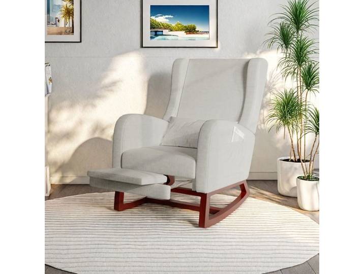 Fauteuil à Bascule - LUMINARIX - Rocking Chair - Scandinave - Tissu Doux - Poches de Rangement