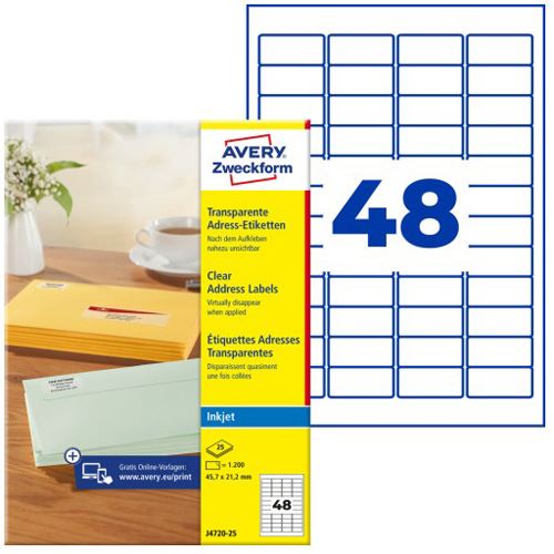 AVERY Zweckform 1.200 Folien-Adressetiketten J4720-25 transparent 45,7 x 21,2 mm