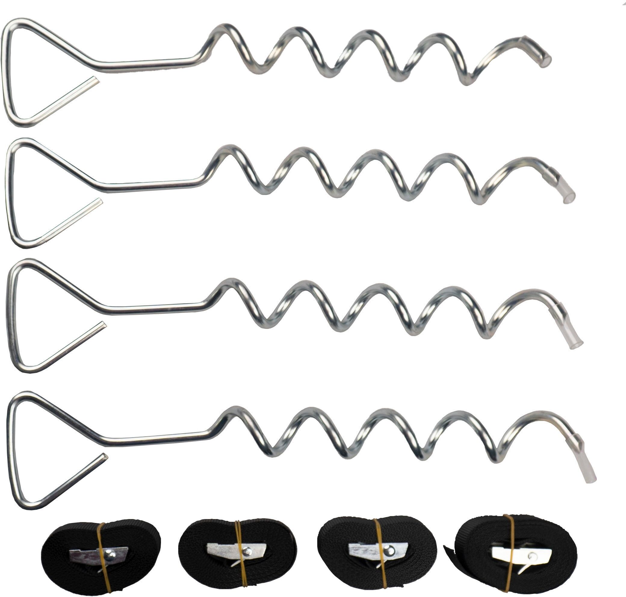 Bodenanker PEDDY SHIELD, silber (silberfarben, schwarz), B:8,5cm T:42,5cm, Stahl, Bodenanker, Bodenanker, bestehend aus 4 Erdankern und 4 Spanngurten (2,5 m)