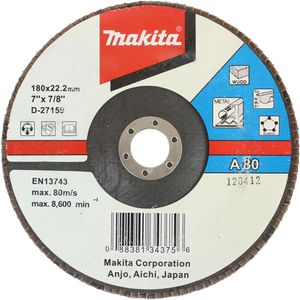 Makita Fächerschleifscheibe D-27159, Ø180mm, Körnung 80, gewinkelt, für Metall, Holz