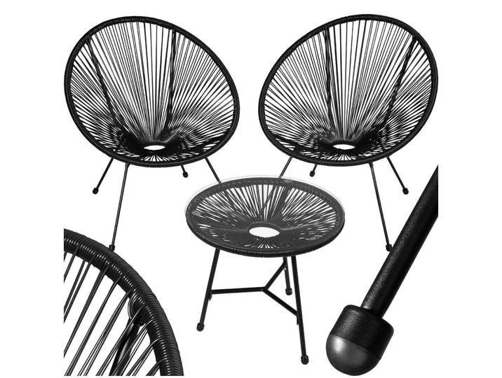 2 Gartenstühle Santana mit Tisch - schwarz