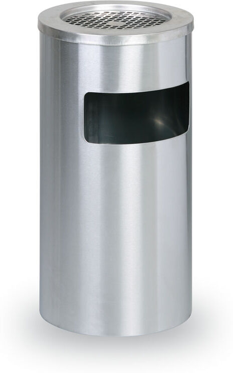 B2B Partner Mülleimer mit Aschenbecher für draußen, 600 x 305 x 305 mm, Edelstahl matt