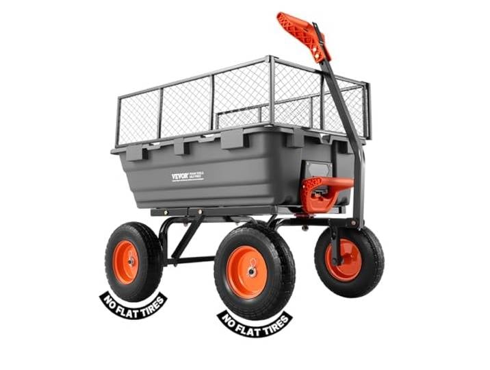 VEVOR Chariot de Jardin Basculant Max. 544 kg Chariot à Benne Basculante PP pour Transport de Bois Plantes Terre\, Ridelles Amovibles\, Poignée 2-en-1 Tractable\, 4 Roues Increvables\, Basculement à 90°