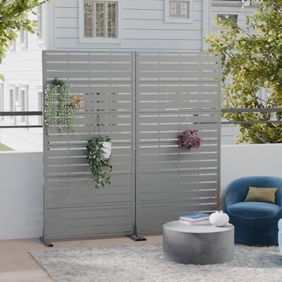 Lirago 2Pcs Metal Privacy Screen Freestanding Outdoor Divider Rust-Proof Galvanized Steel Decorative Fence Panel