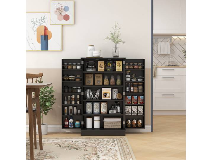 HOMCOM Armoire Cuisine Moderne 16 Étagères Ajustables Noir