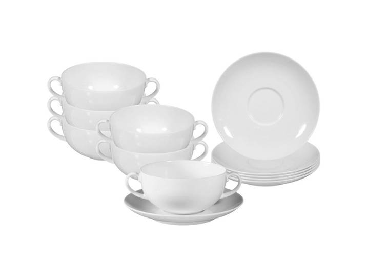 Seltmann Weiden Suppentassen MIT Untertassen Rondo/Liane weiß 360 ml 6er Set, Weiß, Keramik, 0.36 L, Rund, Geschirr, Tassen