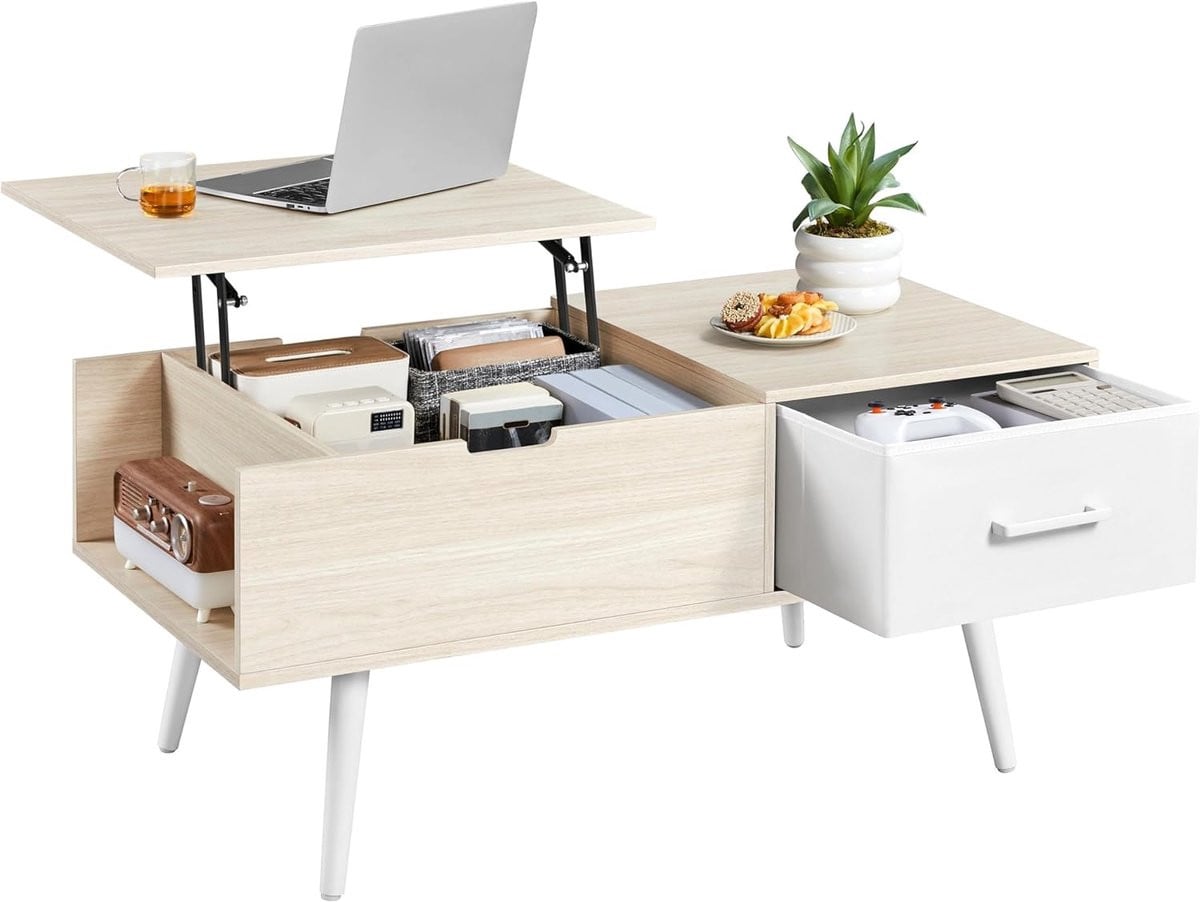 Multifunctionele Salontafel met Lift-Top en Opbergruimte in Lichte Houtkleur