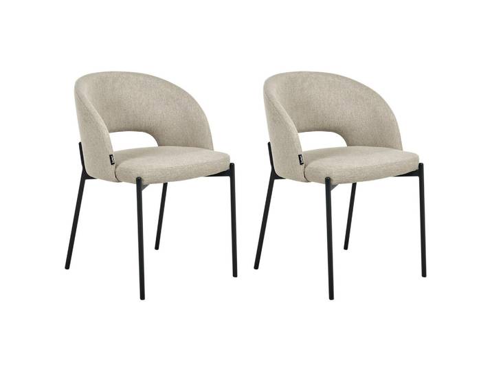 Beliani Esszimmerstuhl 2er-Set Beige Penny, Sandfarben, Schwarz, 46x76x50 cm, Esszimmer, Stühle