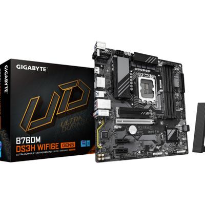 GIGABYTE Mainboard "B760M DS3H WIFI6E GEN5 Mainboard – Unterstützt Intel Core Prozessoren", schwarz, B:27,2cm H:6,7cm T:26,7cm, Mainboards