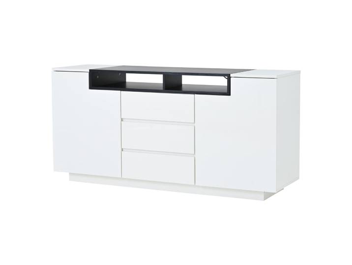Buffet blanc laqué avec étagère noire design contemporain