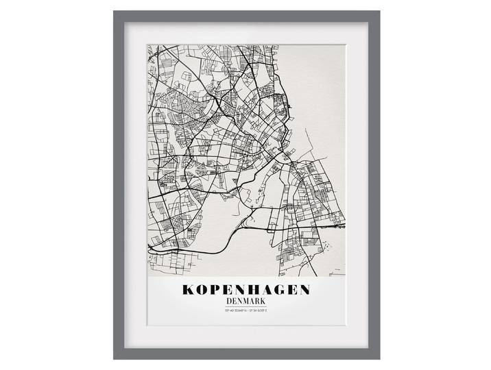 Bild Stadtplan Kopenhagen III Teilmassivholz Kiefer, matt lackiert Schwarz 50 x 70cm