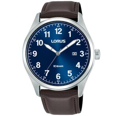 Quarzuhr LORUS, braun (braun, blau), Armbanduhren, Herren, Quarzuhr, Armbanduhr, Herrenuhr, Lederarmband, analog, Tag