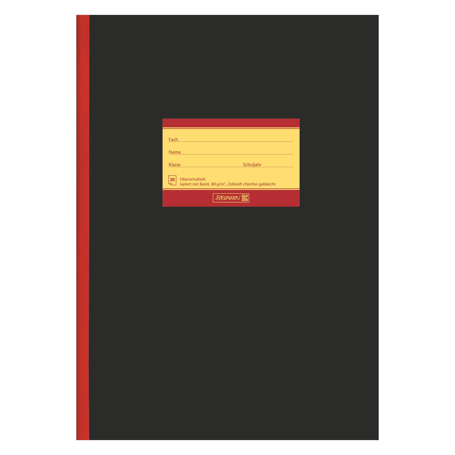 Brunnen Schulheft A4 20 Blatt kariert Lineatur 26 schwarz mit rotem Rand (A4, Kariert) (1044626)