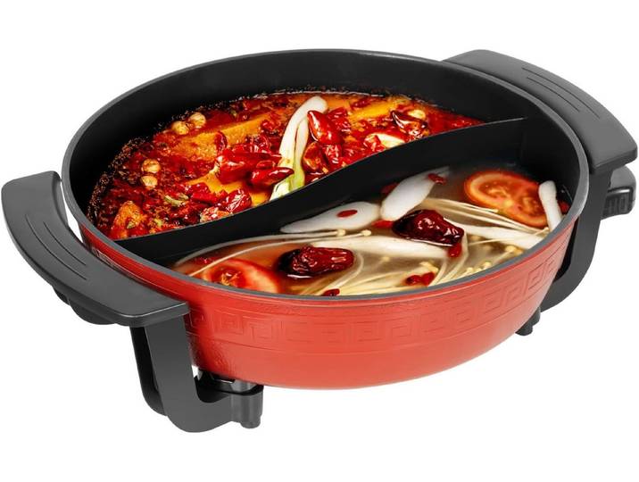 FELIXLEO Elektrische Grillpfanne Hot Pot Elektrisch 6L Doppelseitig Kochtopf mit Trennwand