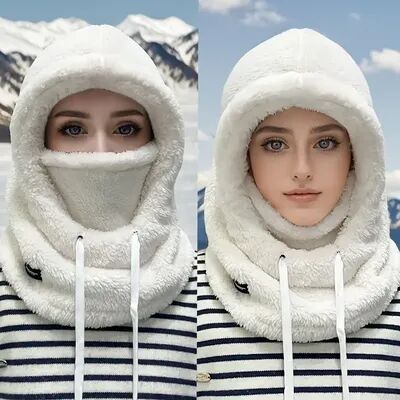 Multisell Products Hub Thermal Windproof Ski Hood, Winter Warm Balaclava Face Cover, Fleece Adjustable Cycling Neck Cover, Full Face Mask white