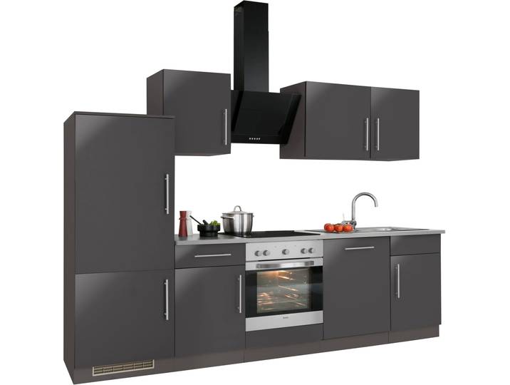 Küchenzeile, Holzwerkstoff, Grau & Anthrazit Matt, 280×60 cm, Komplettküche, Modern, WIHO KÜCHEN