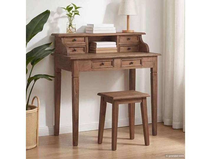 Bureau écriture tiroirs 90x50x101 cm bois acajou massif bureau classique rangement élégant