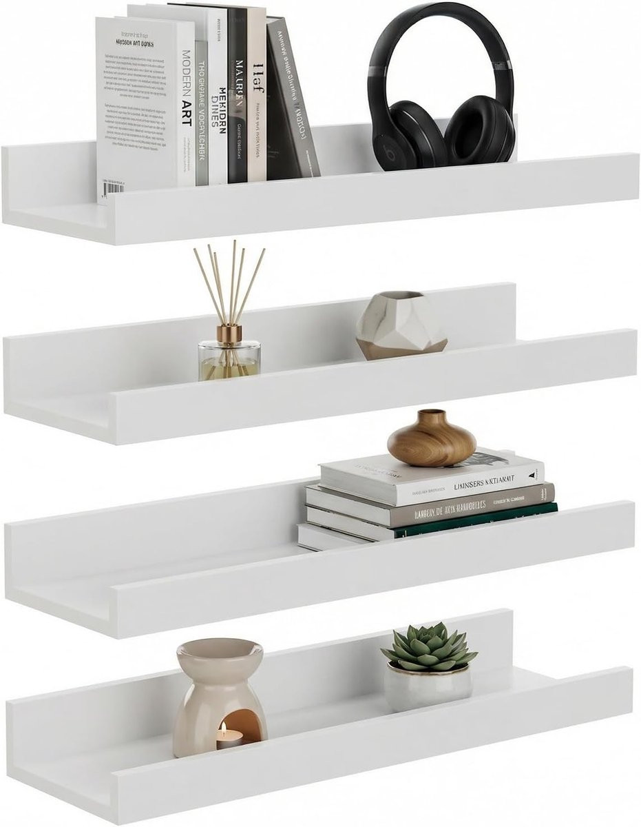 SnelShoppen Wandplank Set van 4 Stuks, Wit, Breedte: 40 cm