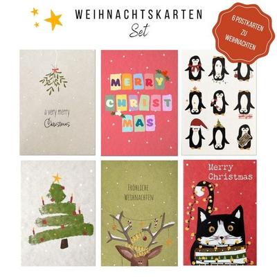 KEITCARDS Weihnachtskarten - handgezeichnete Postkarten, 6er Set