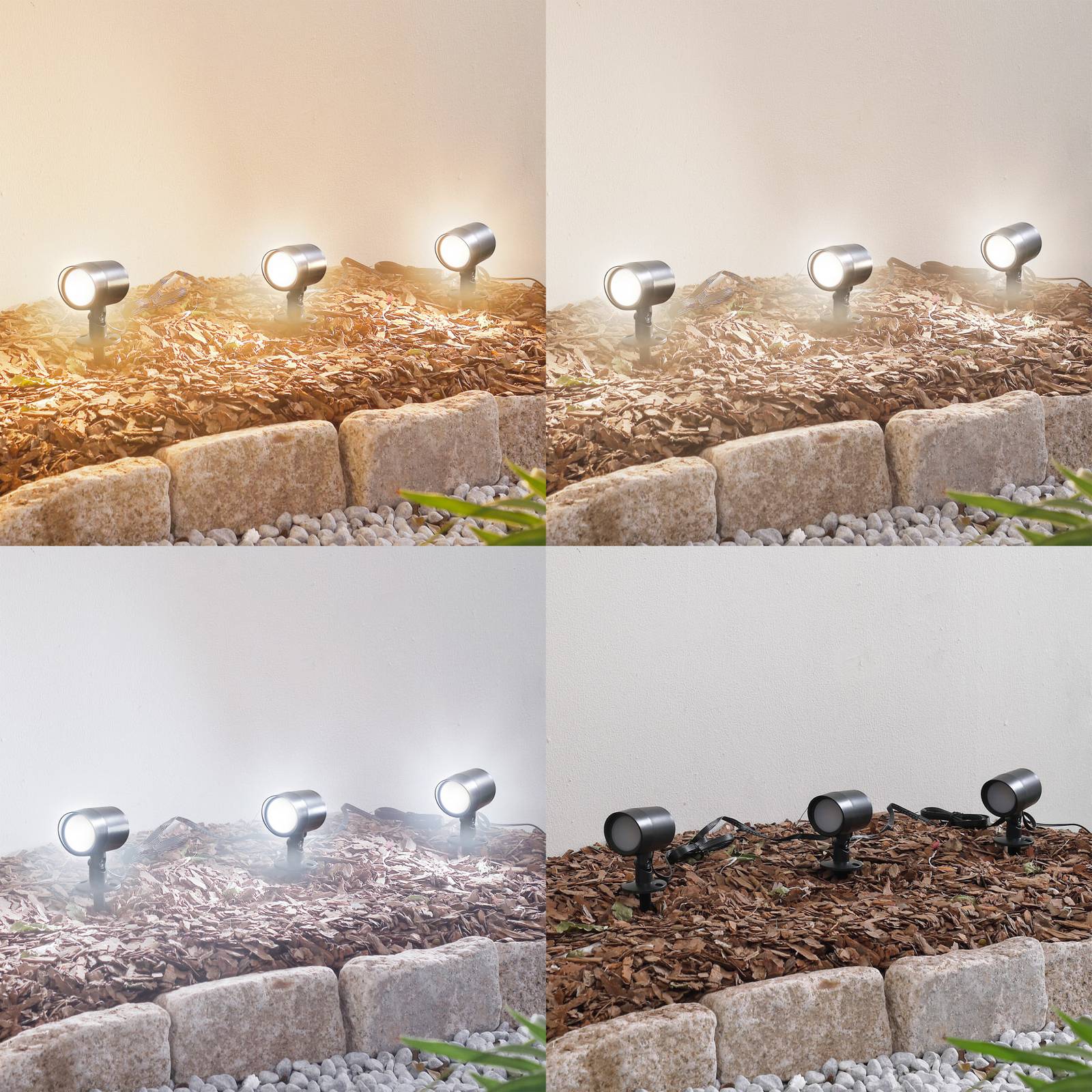 Lindby Smart LED-Erdspießstrahler Nycta, RGB, Tuya, 3er-Set Nycta Lindby, dimmbar, schwarz, Kunststoff, Modern, Smart Home Wegbeleuchtung Garten