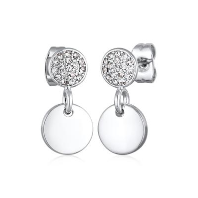 Paar Ohrstecker ELLI "Ohrringe Ohrhänger Damen Kristalle Rund Plättchen Schmuck Geschenk" Gr. 16, silber, Ohrringe, Damen, 16,mit Stein, Messing