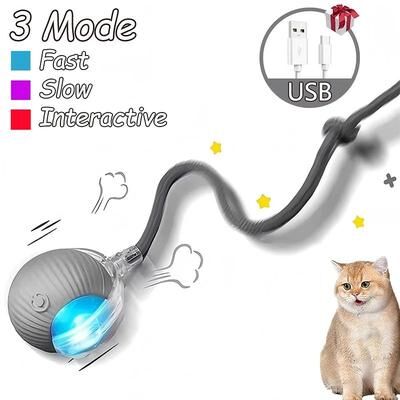 Inspire Select Rechargeable Smart Interactive Rolling Ball With Faux Tail Automatic Cat & Dog Chase Toy gray