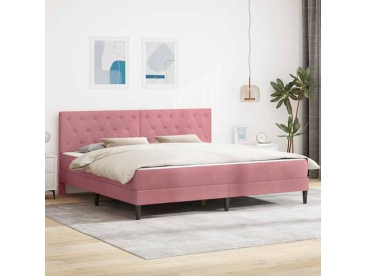 TUERYAFEK Bett Mit Matratze Rosa Samt 200x200 cm Kopfteil Aus Sperrholz, Stauraum Unter Dem Bett, Lattenrost Inklusive, Modernes Design