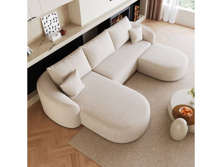 Canapé Panoramique en U Modulable sans Montage - YEAVIO - Chenille Tissée Mousse Blanc 266 × 168 × 85 cm