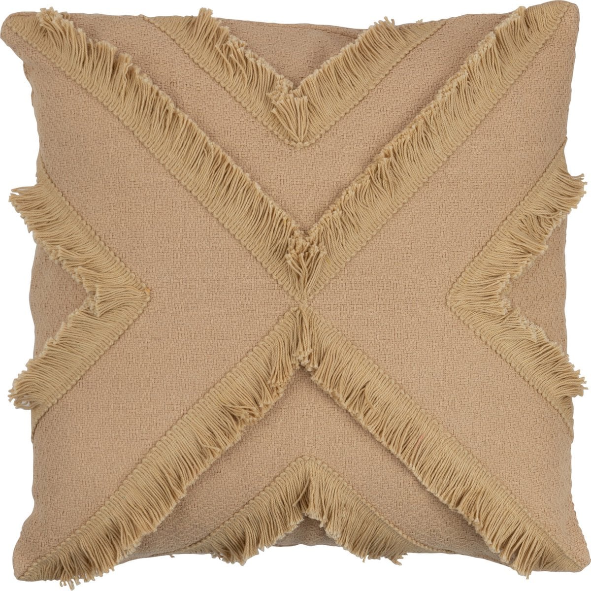 J-Line Kruis Vierkant Kussen - Beige - Polyester