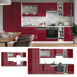 Vicco Küchenzeile Küchenblock Einbauküche 355cm Fame-Line Bordeaux Hochglanz