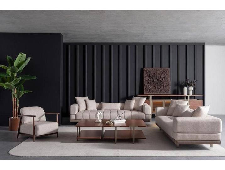 JVmoebel Polstergarnitur Italienisches Möbel Set Sofa Sessel Couchtisch Beige Textil, (Set, 3-tlg., Sofas 2x, Couchtisch 1, Couchtisch 2, Sessel), Made in Europe