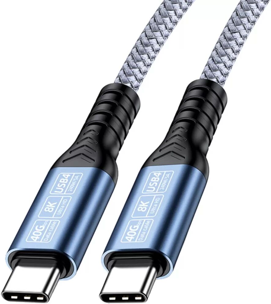 INF USB4 Datenkabel - 40Gbps Daten, 240W PD Schnellladung, 8K 60Hz DP1.4, Nylon geflochtenes USB-C zu USB-C, kompatibel mit Grau 1,5 m