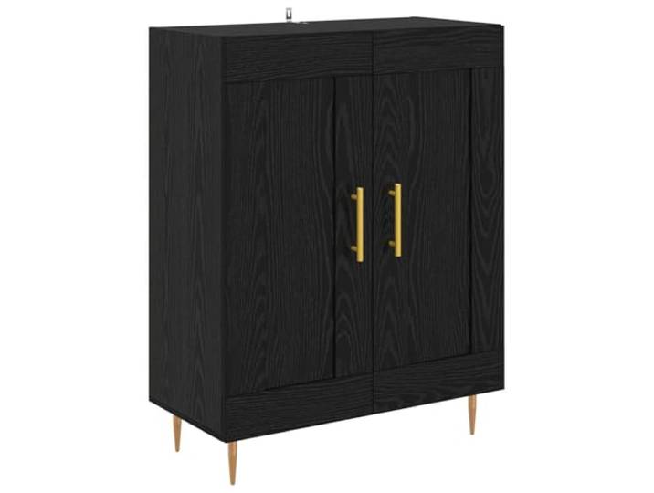 PUGYNBK Vitrine Eiche Schwarz, 69,5 x 34 x 90 cm Dichtes Holz, konische Eisenbeine, goldene Griffe, breite Regale, Innengebrauch