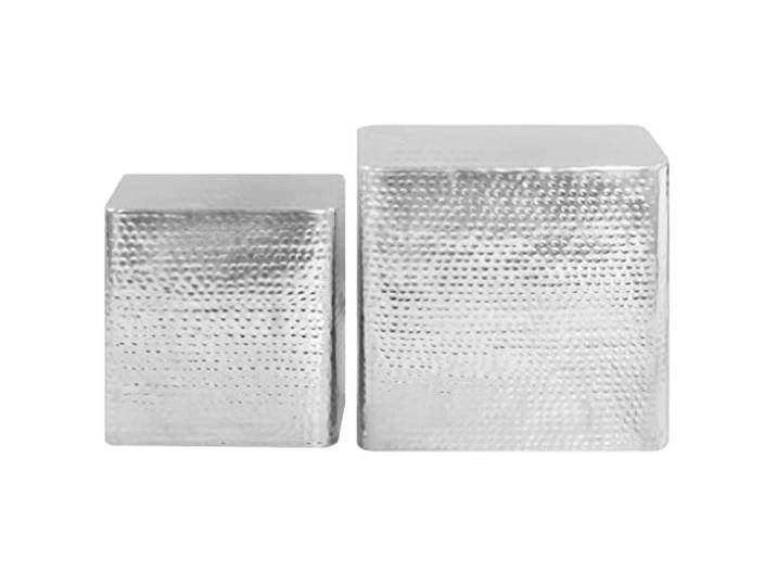 HKLGBVCR Couchtisch aus Aluminium, 2 Stück, gehämmert, silberfarben