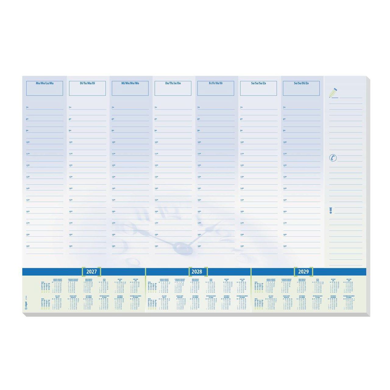 SIGEL Schreibtischunterlage Time 2027/2028/2029 blau/grün Papier 59,5 x 41,0 cm, 30 Blatt