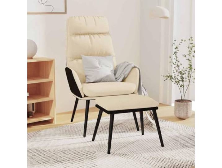 Relaxsessel mit Hocker Creme Stoff und Kunstleder Metallrahmen Stoff und Kunstleder,atmungsaktiv,Metallrahmen,gepolsterte Armlehnen,separat platzierbarer Hocker