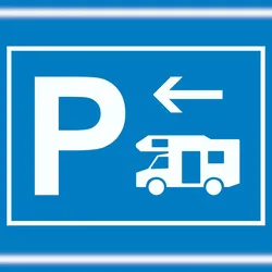HB-Druck Wohnmobil Parkplatz Schild mit Richtungspfeil links waagerecht A0 (841x1189mm)