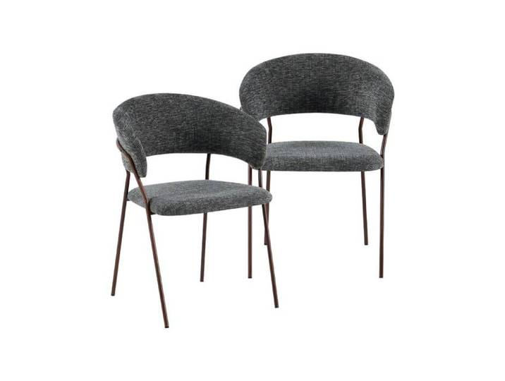 Chaise arrondie tissu gris chiné et pieds en métal effet bois Kanoa (lot de 2)