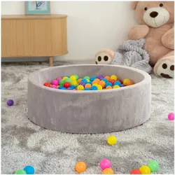 HOME DELUXE Bällebad Samt inkl. Spielbälle Bunt TWIRL - 100 x 100 cm Grau