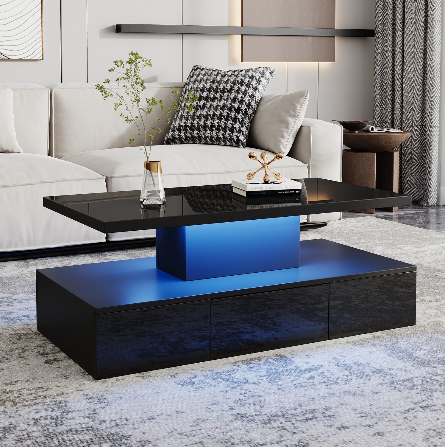CHICFURN Salontafel met LED-verlichting, tweelaags, zwart