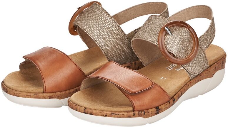 Keilsandalette REMONTE, Damen, Gr. 42, Textil, grau (taupe, braun), Leder, Lederimitat, Schuhe Keilsandalette, Sommerschuh, Riemchensandale, praktische Klettverschlüsse