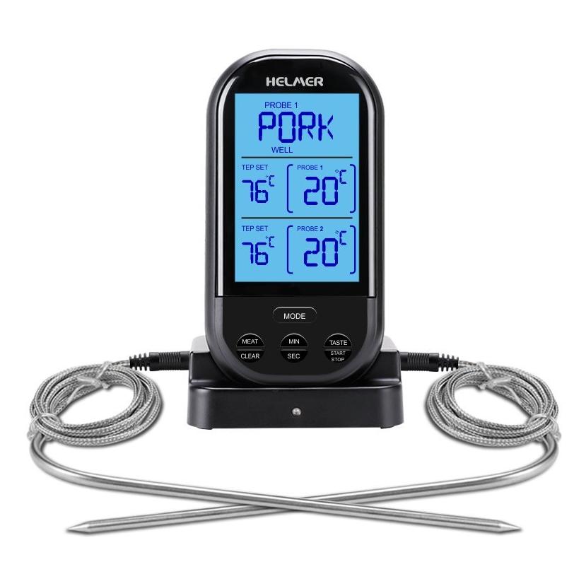 Helmer bezdrátový kuchyňský teploměr se dvěma sondami TM 24/ LCD displej/ 0 až 250 °C/ černý (HLMTM24)