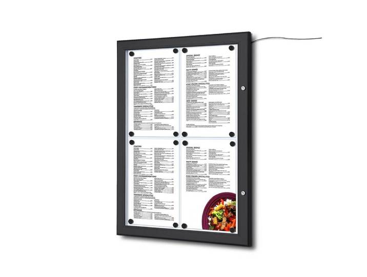 Showdown Displays Hängevitrine MenüKasten Outdoor LED - 4x DIN A4 - Aluminium / Stahl - Schwarz (1-St)