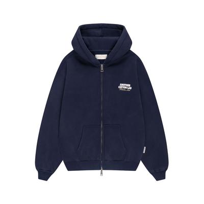 Funktions-Kapuzensweatjacke ANOTHER COTTON LAB "Another Cotton Lab Community Clubhouse Washed Zip Hoodie", Damen, Gr. XL, washed navy blau, 52% Baumwolle, 48% Polyester, Rundhals, Sweatjacken